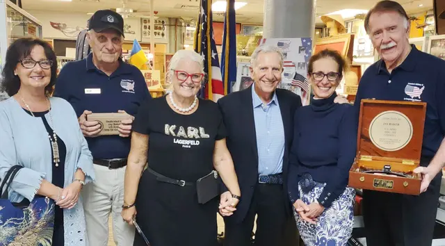 L to R: Susan Parker, docent, George Gully, Patty and Jay Baker, Rose Marie Bravo, Joe McVay