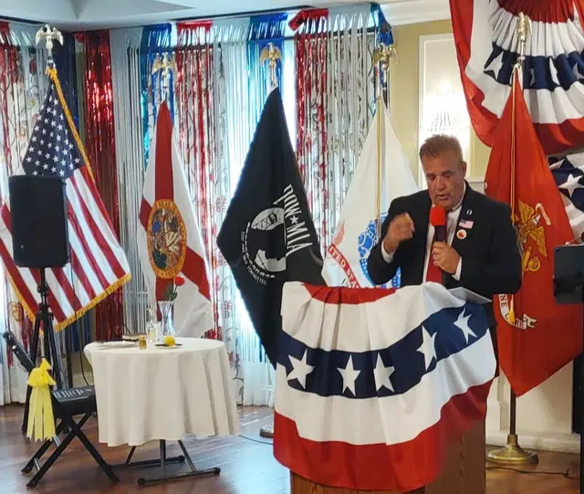 Board member Tim Guerrette, representing Military Museum, Speaking on Memorial Day at Villa at Terracina Grand