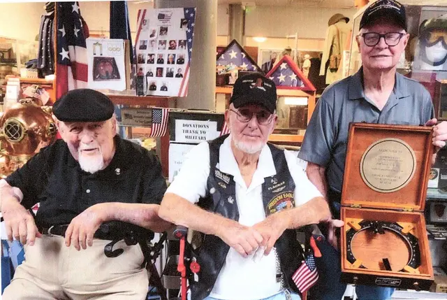Freedom Eagles US Flag Caretakers Left to Right, Bob “Cadillac” Butchen, Say Hatcher & Jerry Mason