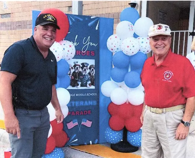 Tim Guerrette and Dave Hinds at Parade of Cars at Oakridge Middle School